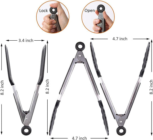 7 inch Mini Silicone Serving Tongs with Silicone Tips Set of 3
