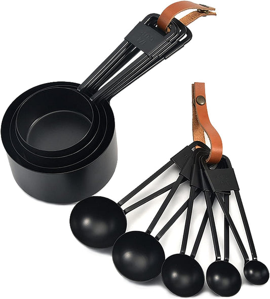 Black Stainless Steel Measuring Cups and Spoons Set, 9PCS