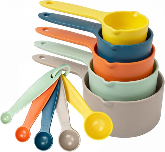 10 pcs Measuring Cups & Spoons Set, Kitchen Gadgets, Measuring Cups with Non-slip Handles for Baking & Cooking, Space-Saving Multicolor Design, Dishwasher Safe