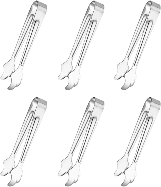 6-Piece Stainless Steel Ice Tongs Set, 4.33" Mini Serving Tongs for Ice