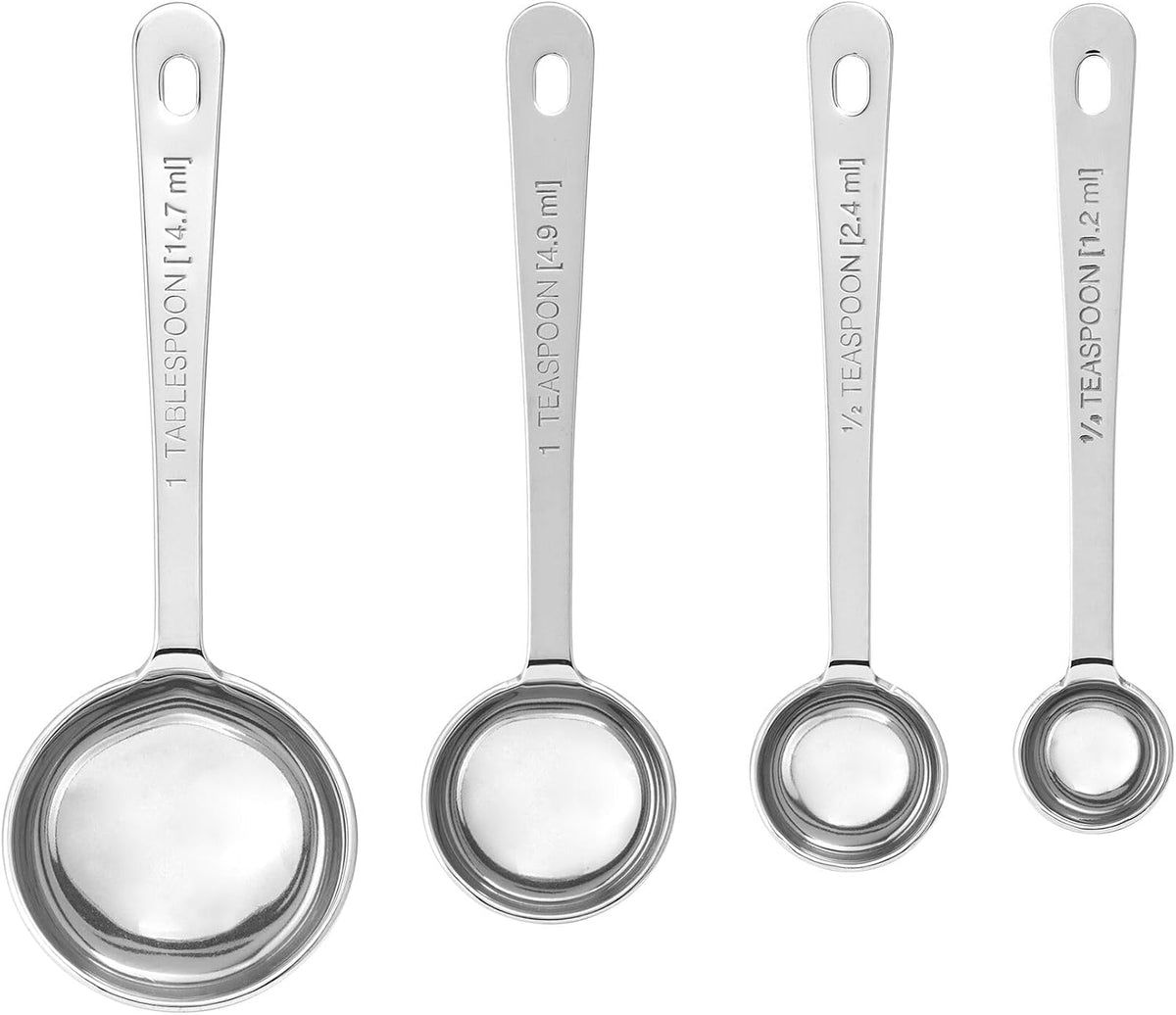 Amco Stainless Steel Measuring Spoons, Engraved Labels - Silver, Set of 4