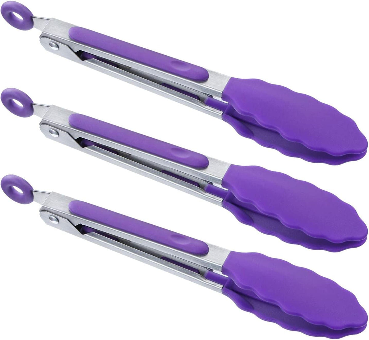 MSY BIGSUNNY Kitchen Food Tongs - 7" Mini Silicone Serving Tongs - Set of 3 (Pink)