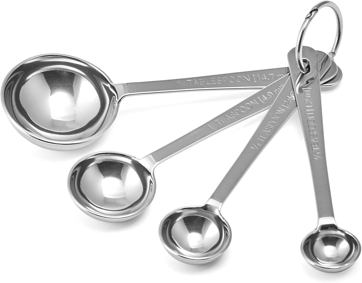 Amco Stainless Steel Measuring Spoons, Engraved Labels - Silver, Set of 4