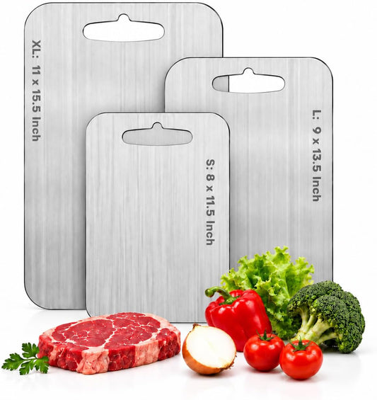 Katori Titanium Cutting Boards for Kitchen-Titanium Cutting Board set Double Sided Chopping Board,Dishwasher Safe Metal Cutting Boards Cloud-Shaped Handle Slot(3PC-S+L+XL)