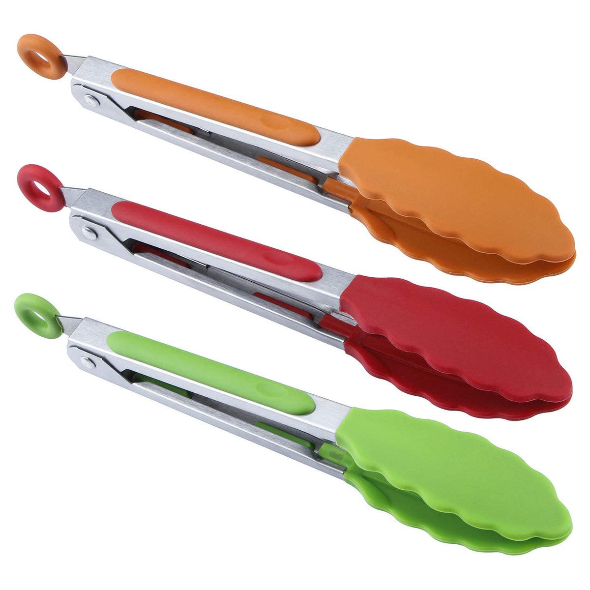 MSY BIGSUNNY Kitchen Food Tongs - 7" Mini Silicone Serving Tongs - Set of 3 (Pink)