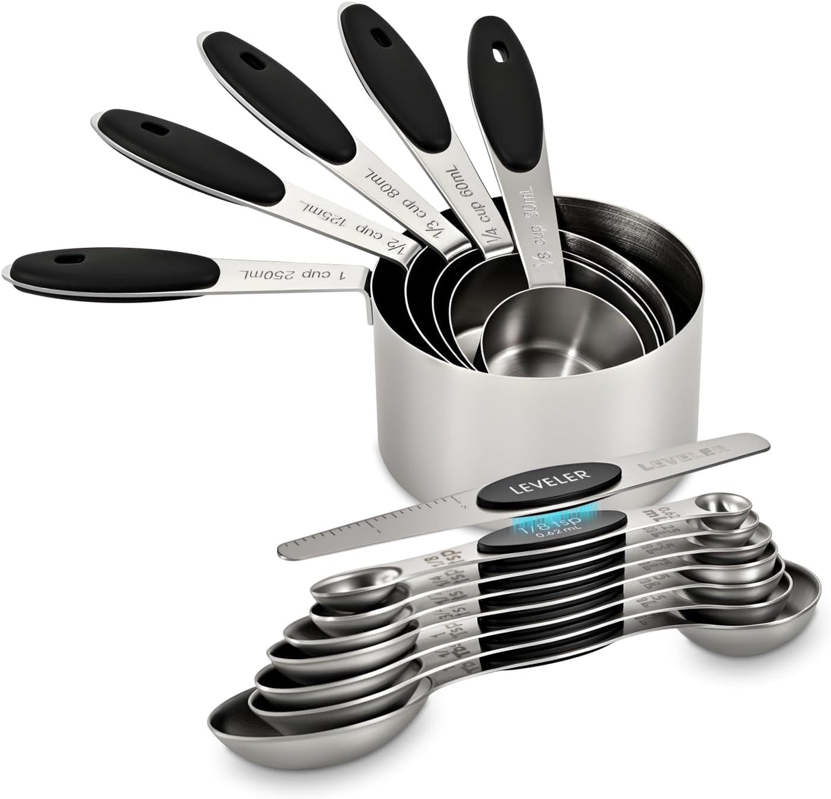 XSNBRD Magnetic Measuring Cups and Spoons Set, 13-Piece