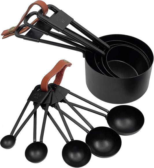 Black Stainless Steel Measuring Cups and Spoons Set, 9PCS