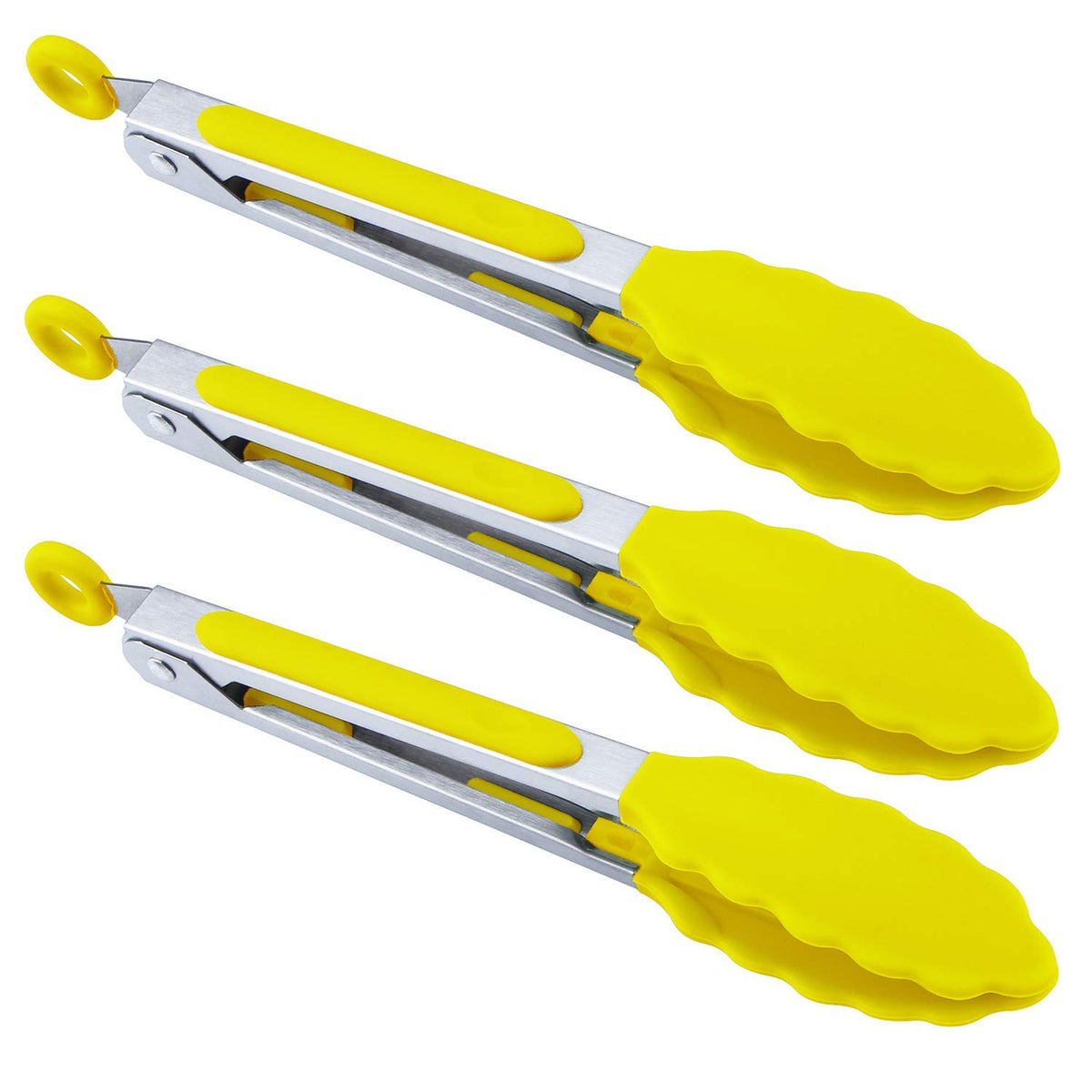 MSY BIGSUNNY Kitchen Food Tongs - 7" Mini Silicone Serving Tongs - Set of 3 (Pink)