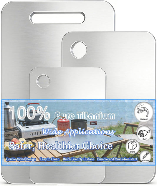 100% Pure Titanium Cutting Board Set of 3, Titanium Cutting Boards for Kitchen Dishwasher Safe, Double-Sided Small & Large Meat Metal Chopping Board for Stainless Steel & Food Prep (M+L+XL)