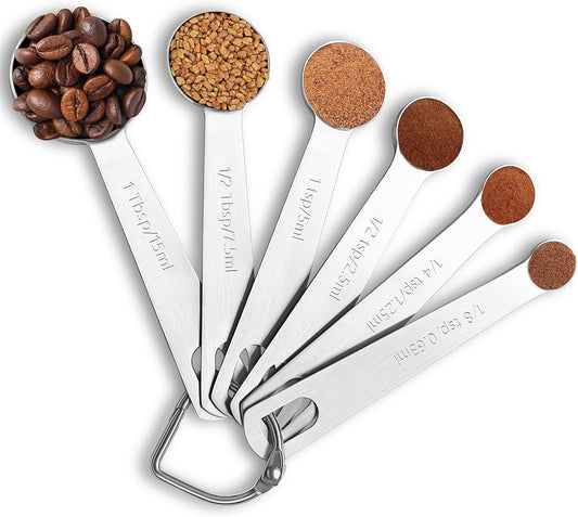Metal Measuring Spoons Set, Stainless Steel, 6 Piece