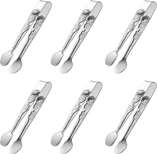 HINMAY 6PCS Mini Serving Tongs 5-Inch Small Sugar Tongs (Silver)