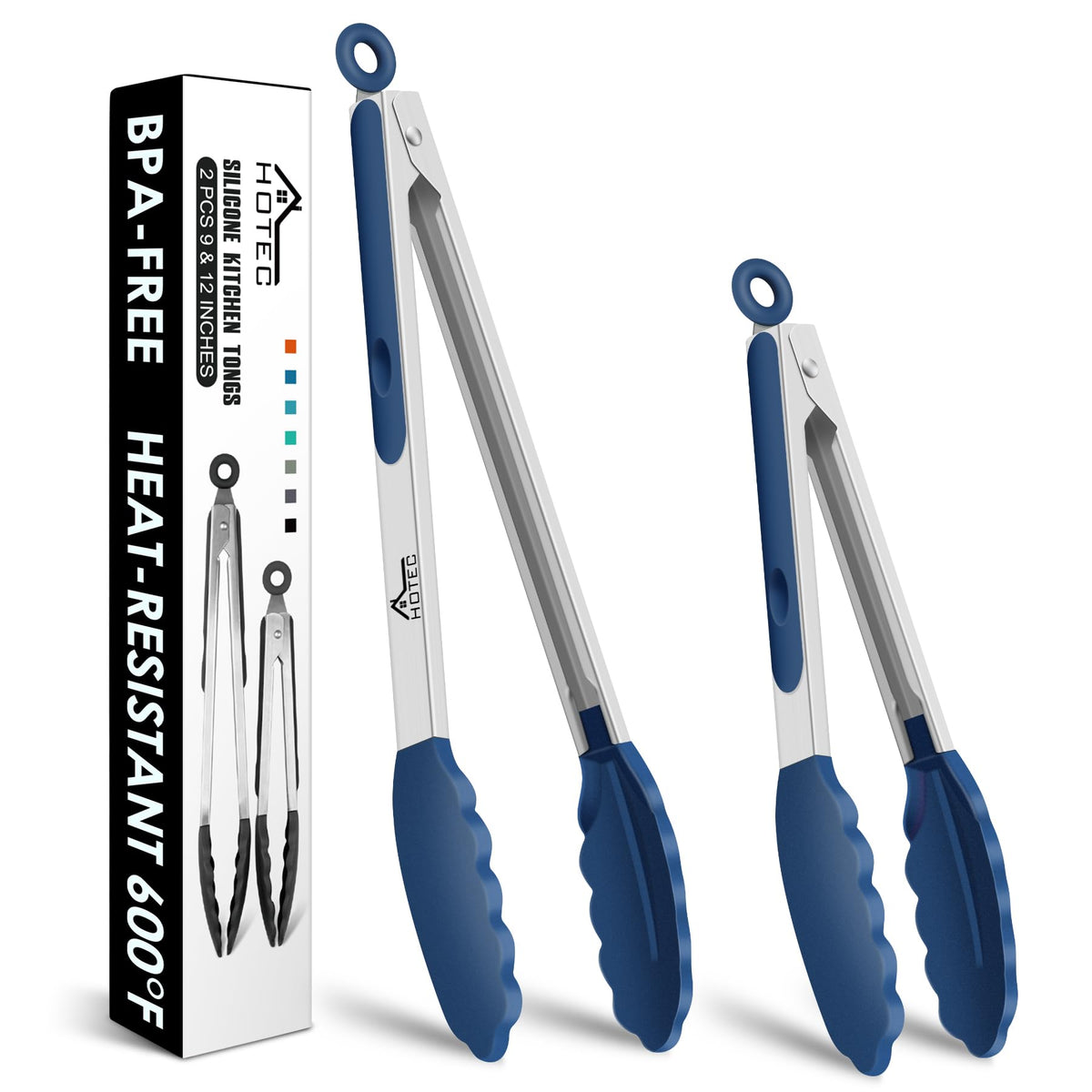 HOTEC Stainless Steel Kitchen Tongs with Silicon Tips, Set of 3-7", 9" &12"