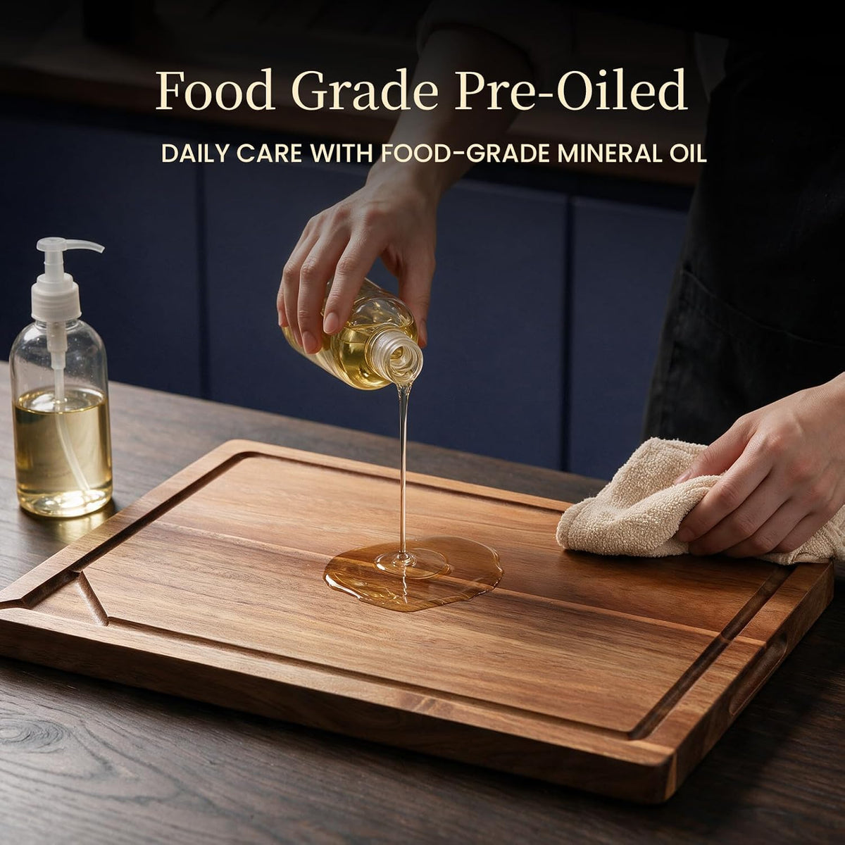 Kikcoin Food Safe Acacia Wood Cutting Board Set, Reversible Tray