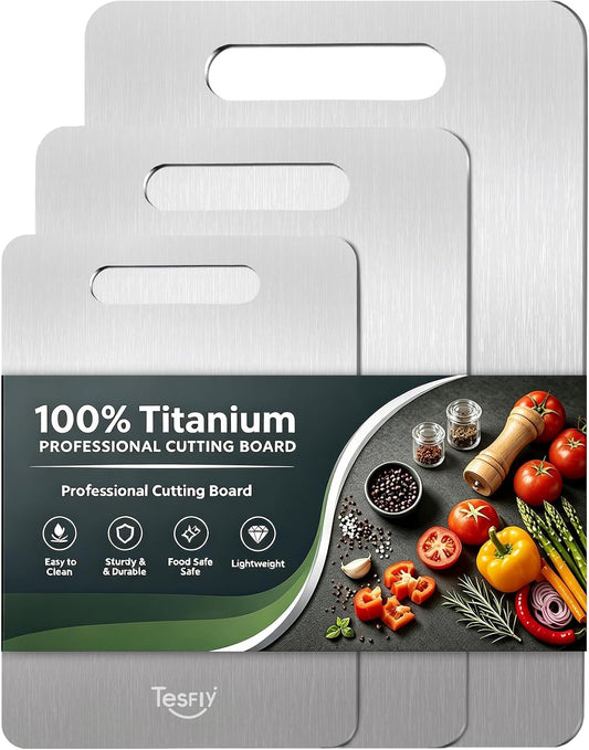 3 Pack Titanium Cutting Board-100% Pure Titanium Cutting Boards For Kitche,Easy to clean,Double-sided food-grade Cutting Board For Cutting Meats, Fruits And Vegetables(M+L+XL)