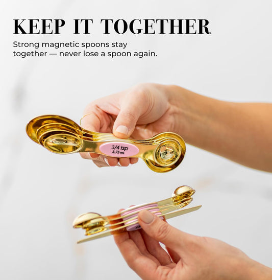 Pink Magnetic Measuring Spoons Set - 8-Piece Dual-Sided Stainless Steel Spoons, Stackable and Spice Jar Friendly – Stylish Pink Kitchen Accessories for Cooking and Baking