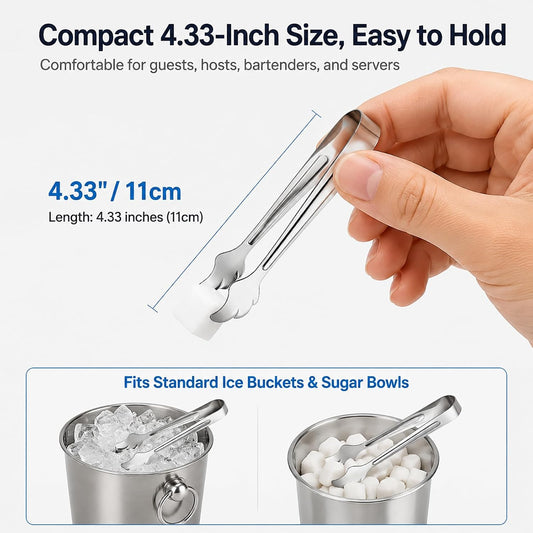 6-Piece Stainless Steel Ice Tongs Set, 4.33" Mini Serving Tongs for Ice
