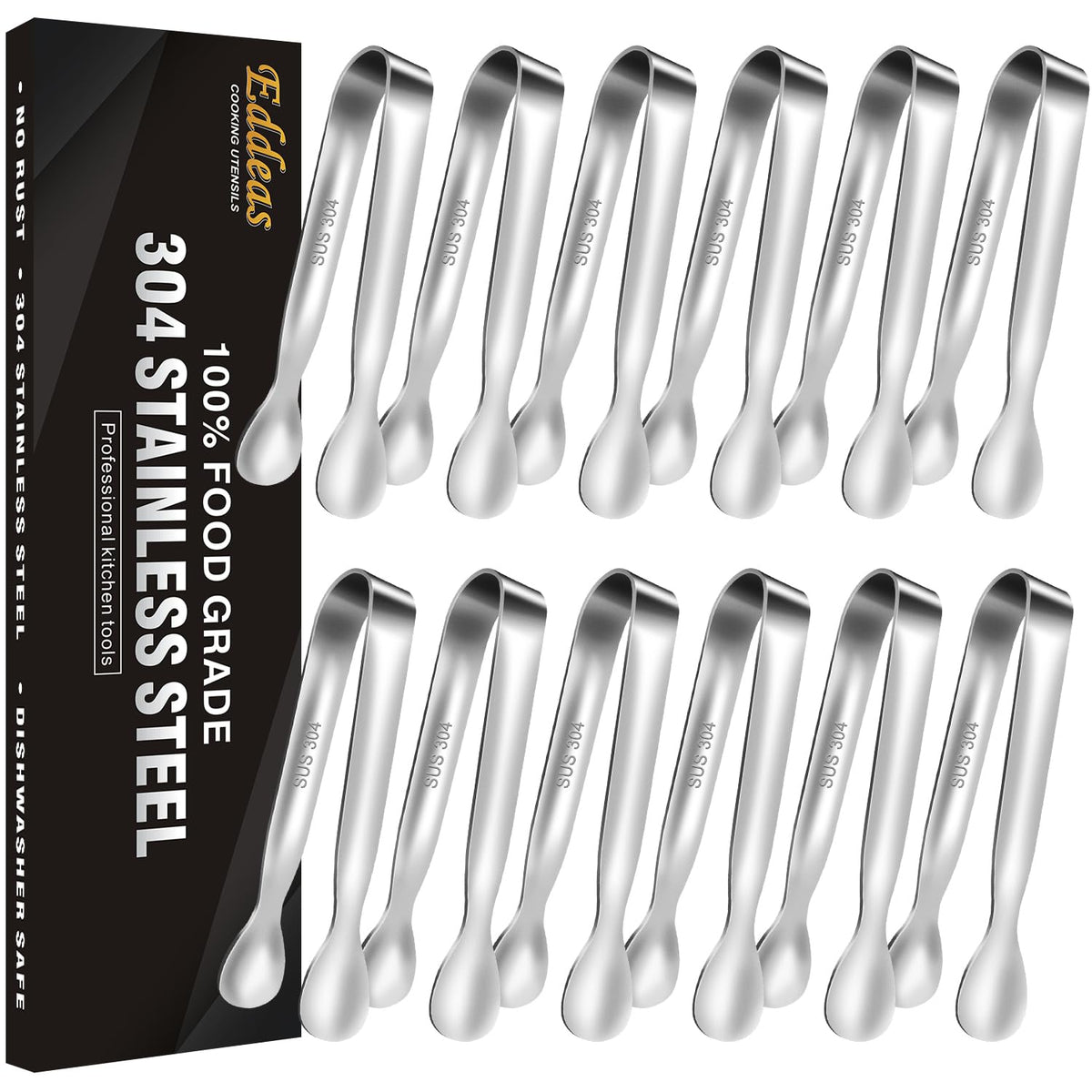 EDDEAS Tongs For Cooking - Heat Resistant 600 Degrees Stainless Steel Kitchen Tong,Heavy Duty Metal Locking Tongs - Perfect for Food, BBQ set of 3 (7",9" and 12") Grey