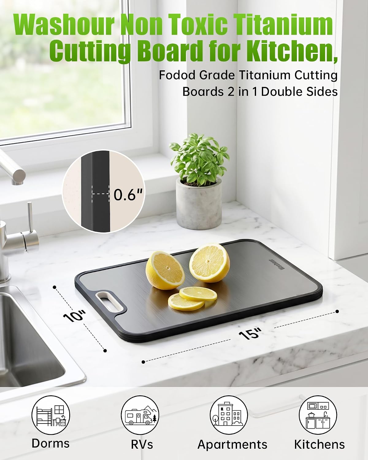 Titanium Cutting Board for Kitchen 15" x 10", 2-in-1 Cutting Mat