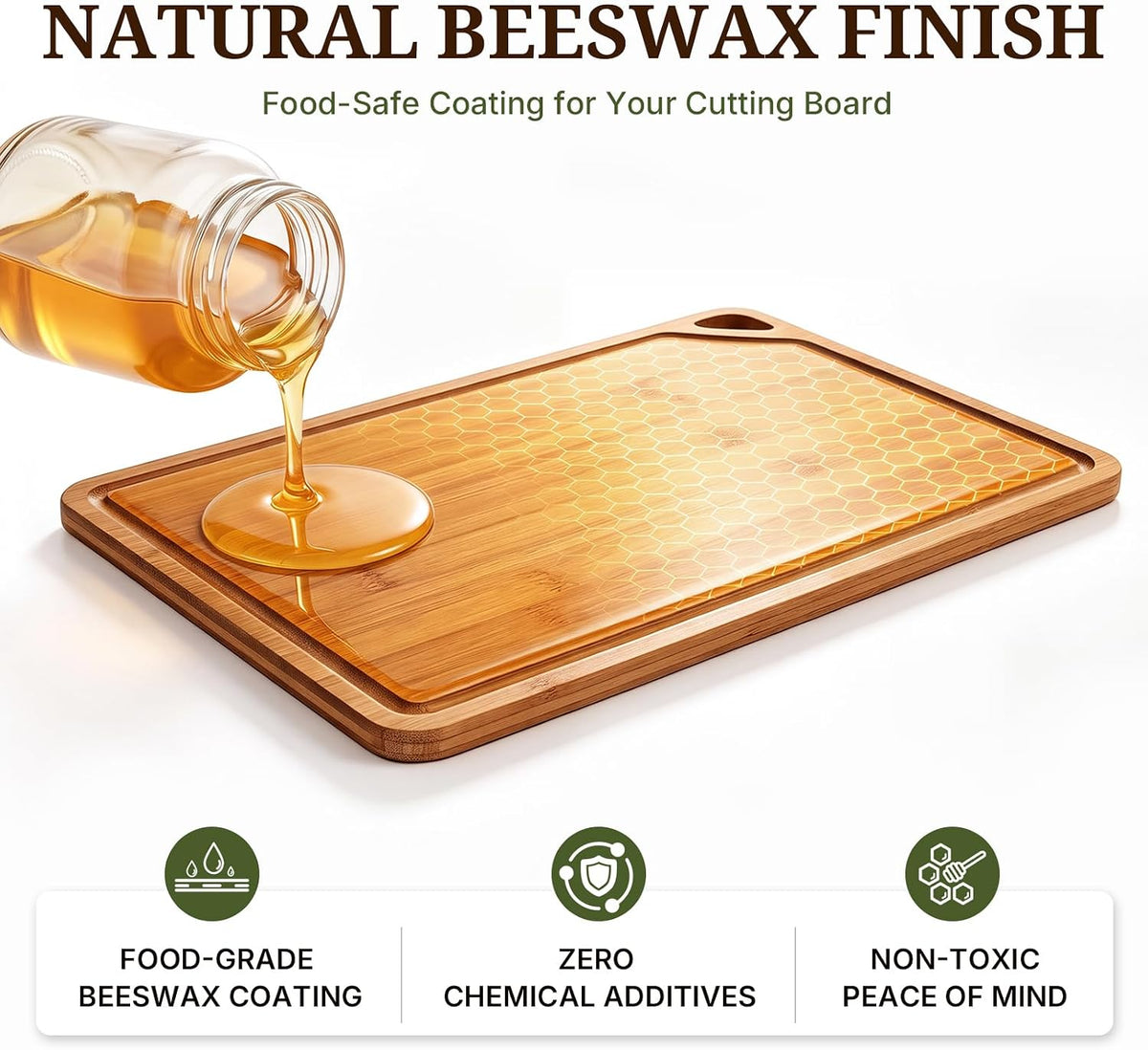 GASHELL Bamboo Cutting Board Set with Beeswax Coating for Kitchen(S+M+L)