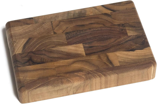 Lipper International Teak Wood End Grain Compact Mini Cutting Board with Cut Out Handles for Small Cooking Spaces, 6" x 4" x 1"