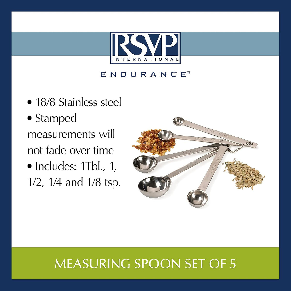RSVP International Endurance Measuring Spoons, Round, Stainless Steel