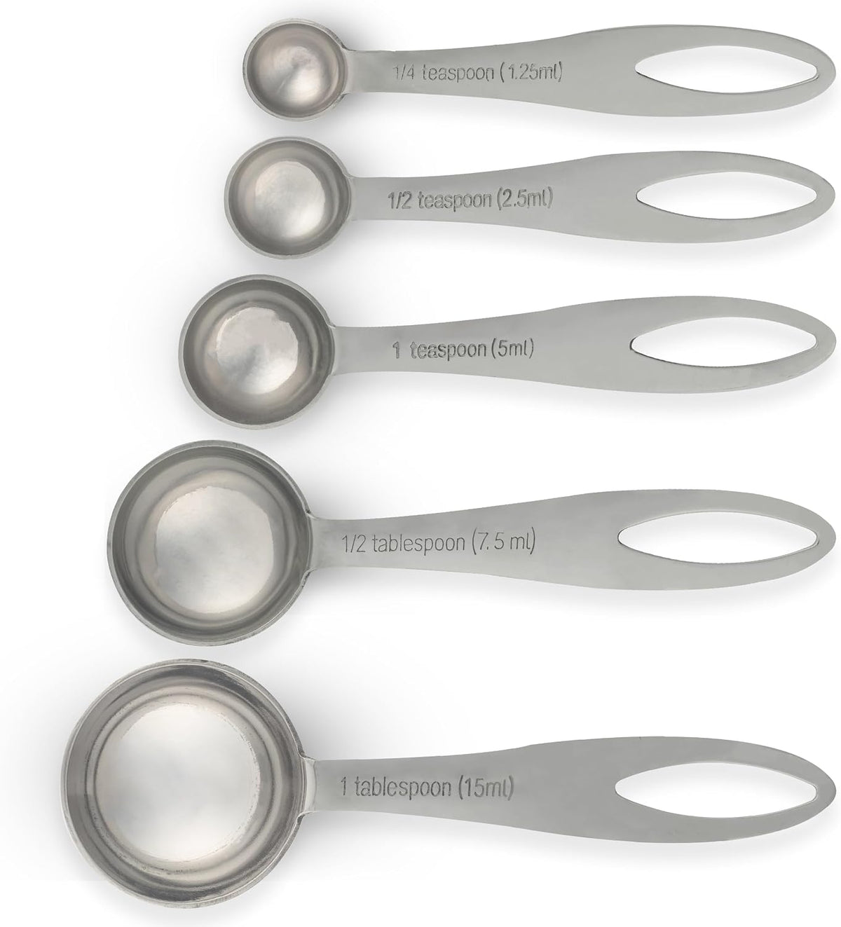 5-Piece Stainless Steel Measuring Spoon Set for Cooking and Baking, Heavy Duty, Fits in Spice Jars, Accurate for Dry and Liquid Ingredients
