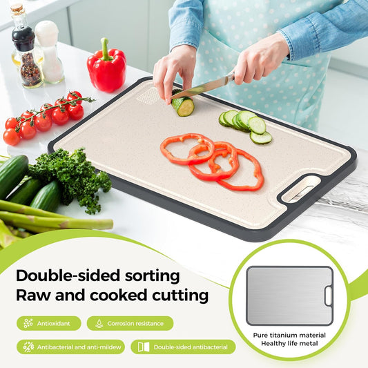 SUMZZZ Titanium Cutting Board, Food Grade Titanium/PP Dual-Sided Surface, Separate Prep Surfaces for Raw & Cooked Food, Odor Resistant, Easy to Clean