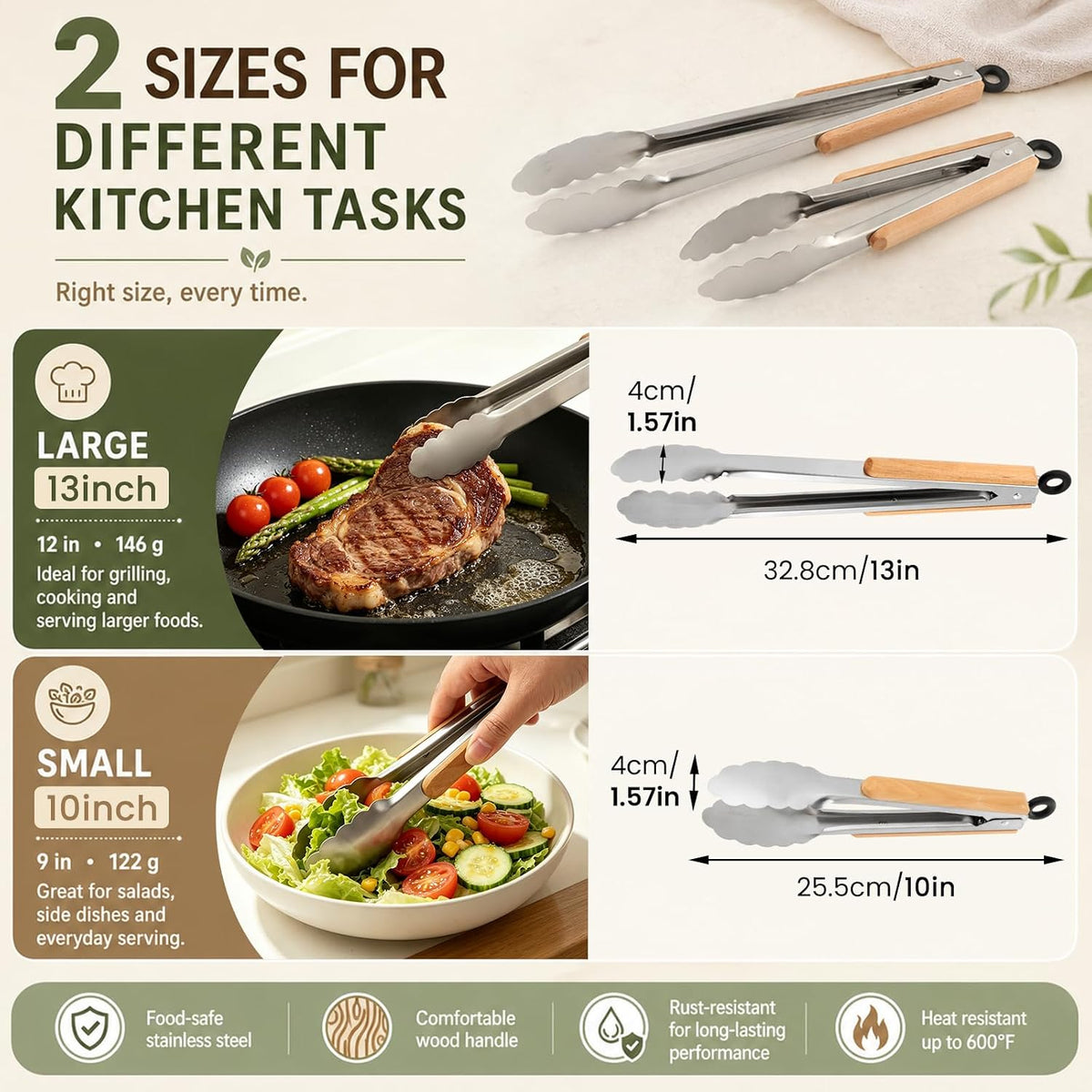 9" & 12" Stainless Steel Kitchen Tongs