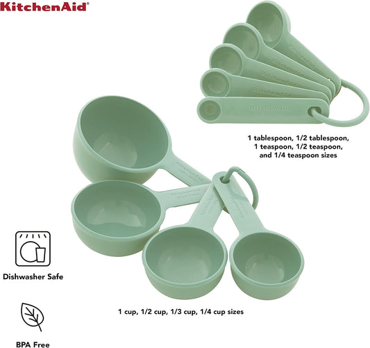 KitchenAid Universal Easy To Read Measuring Cup and Spoon Set with Soft Grip Handle for Maximum Control, Hang Hole and Nesting For Easy Storage, Dishwasher Safe, 9 Piece, Pistachio
