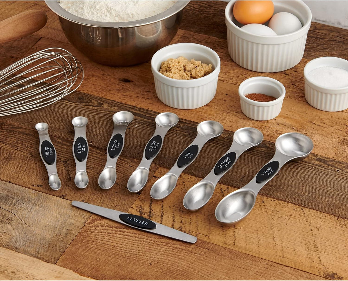 Mrs. Anderson’s Baking Dual-Sided Magnetic Measuring Spoons and Leveler, Heavyweight Stainless Steel, 8-Piece Set