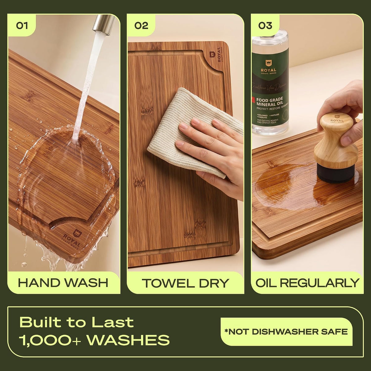 ROYAL CRAFT WOOD Wooden Cutting Boards for Kitchen Appliances - Non Toxic Bamboo Wood Cutting Board Set with Deep Juice Groove, Side Handles, Charcuterie & Butcher Block for Meat, Meal Prep & Serving