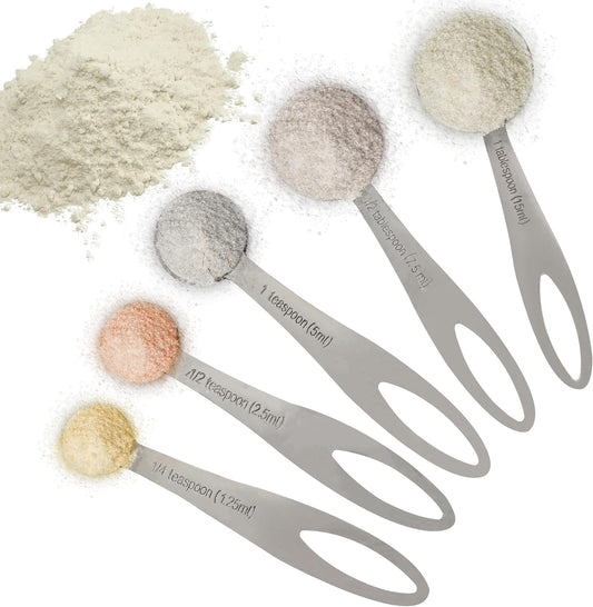 5-Piece Stainless Steel Measuring Spoon Set for Cooking and Baking, Heavy Duty, Fits in Spice Jars, Accurate for Dry and Liquid Ingredients