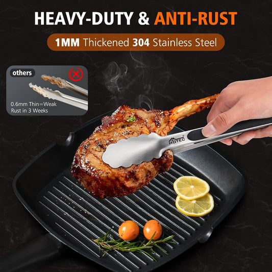 Hotec Tongs for Cooking Premium Stainless Steel Kitchen Tongs Set of 2-9"
