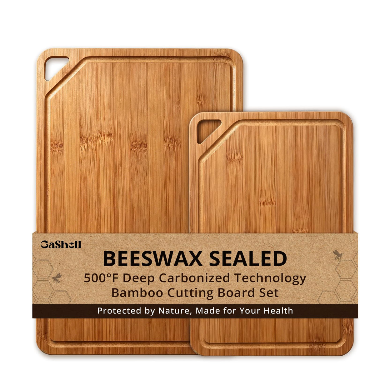GASHELL Bamboo Cutting Board Set with Beeswax Coating for Kitchen(S+M+L)