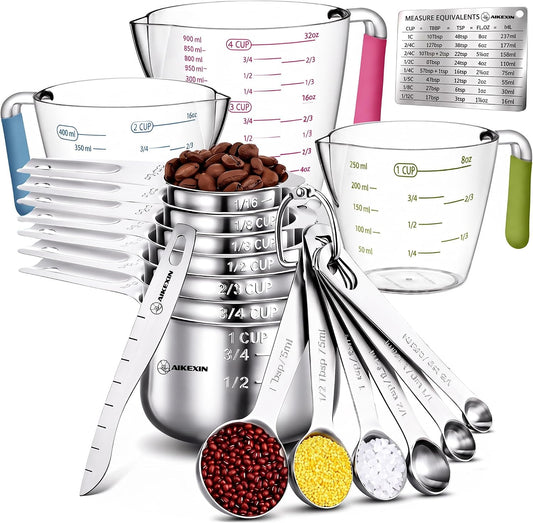 AIKEXIN Stainless Steel Measuring Cups & Spoons Set, Precision Baking Tools