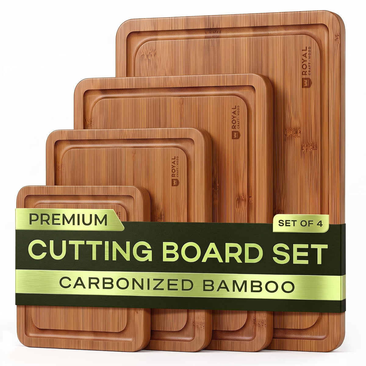 ROYAL CRAFT WOOD Wooden Cutting Boards for Kitchen Appliances - Non Toxic Bamboo Wood Cutting Board Set with Deep Juice Groove, Side Handles, Charcuterie & Butcher Block for Meat, Meal Prep & Serving