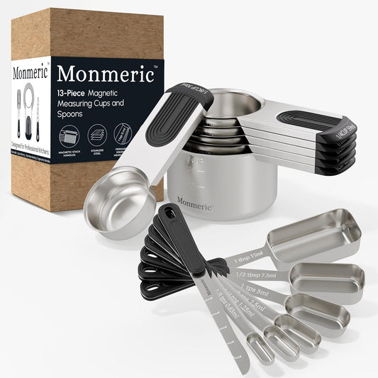 Stainless Steel Magnetic Measuring Cups and Spoons Set, Engraved Markings, Dishwasher Safe