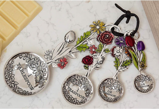 Ganz 4-Piece Measuring Spoons Set - Colorful Flower Bouquet
