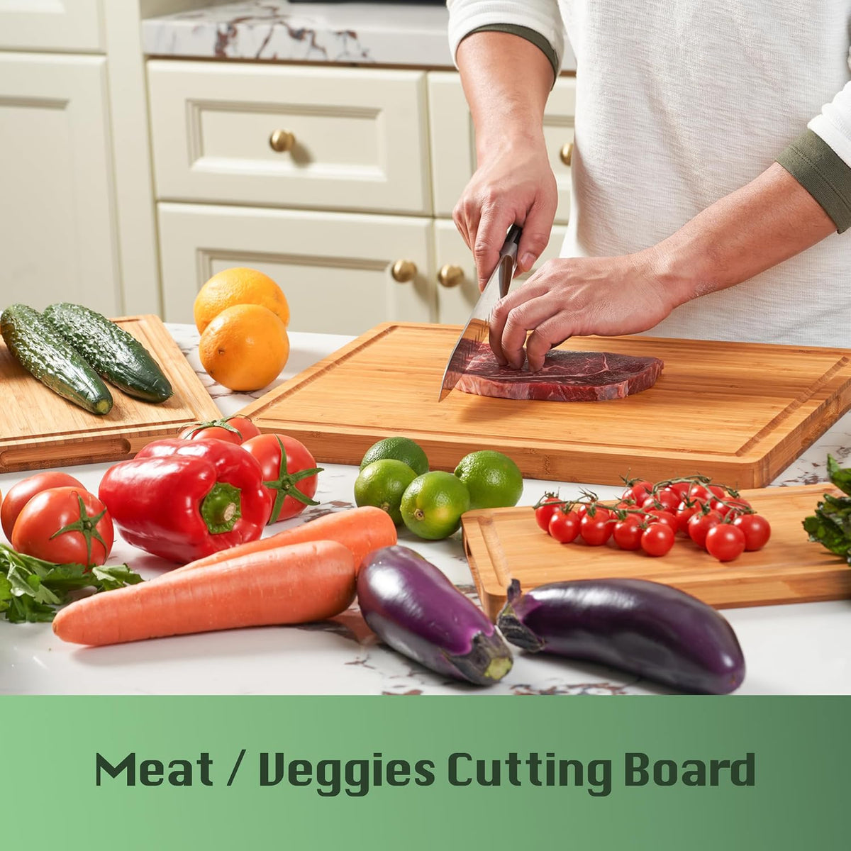 Allsum Extra Thick Wood Cutting Board for Kitchen, Reversible and Durable