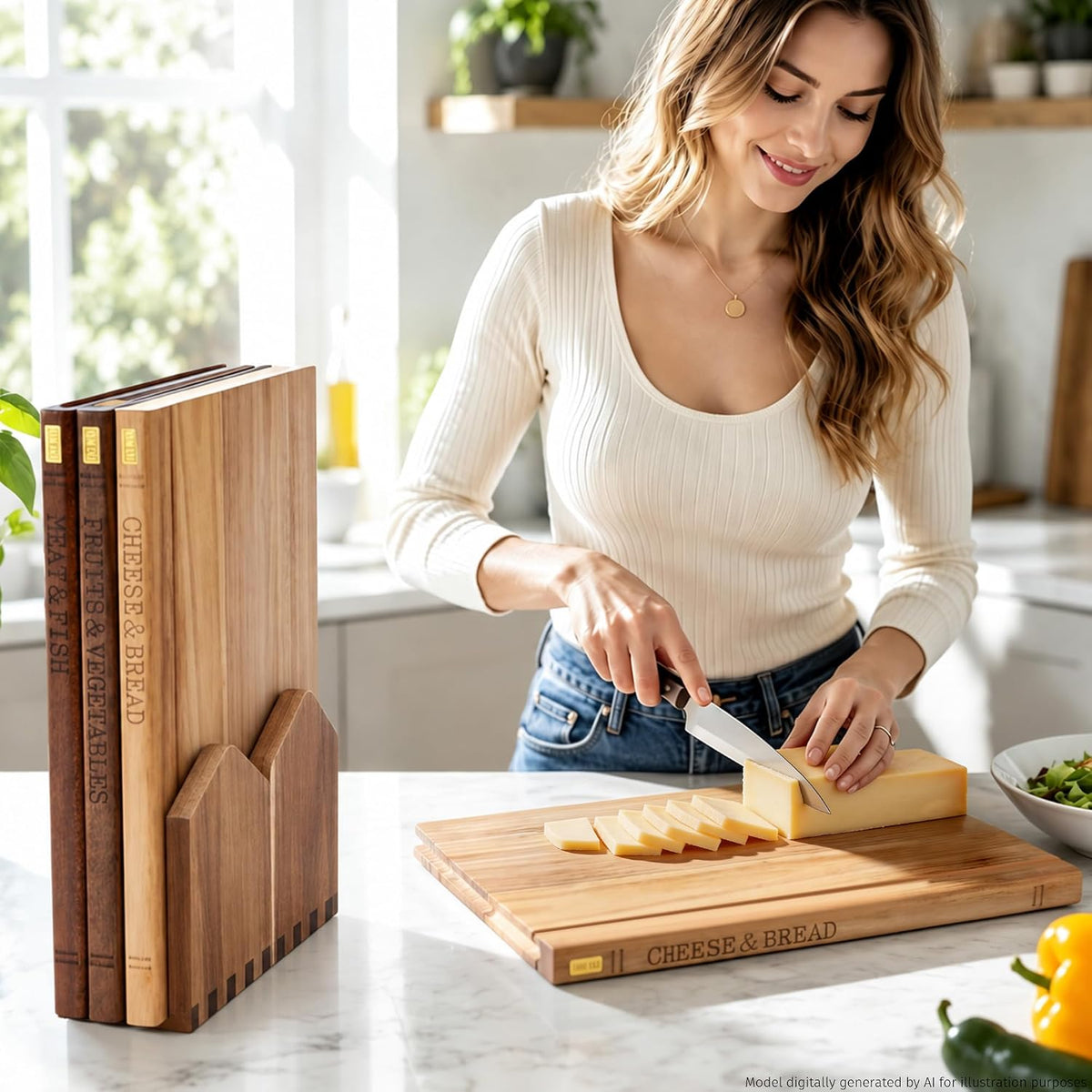 Book Cutting Board Set with Wooden Stand for Home Cooks