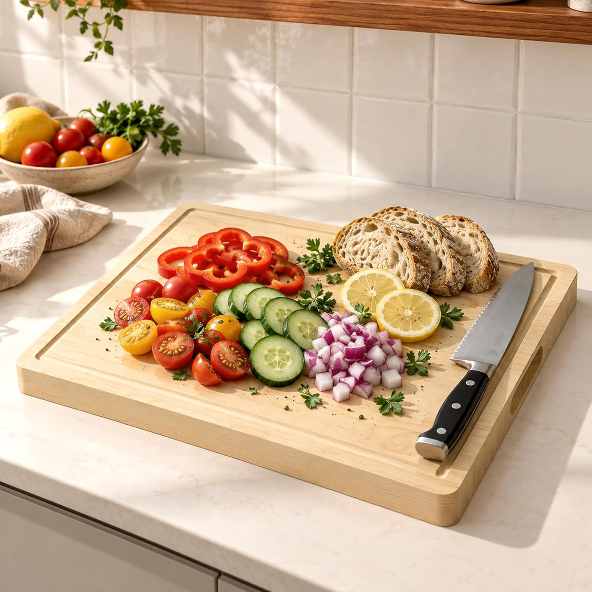 Hard Maple Cutting Board for Kitchen, Solid Wooden Chopping Board