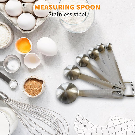 Metal Measuring Spoons Set, Stainless Steel, 6 Piece