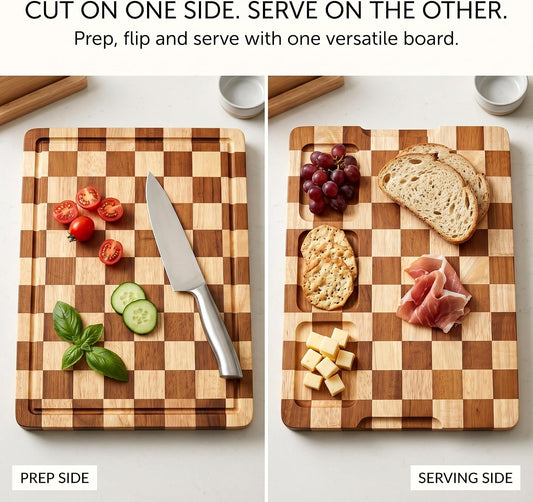 Checkered Oak Wood Cutting Board Set of 3, Cutting Boards for Kitchen