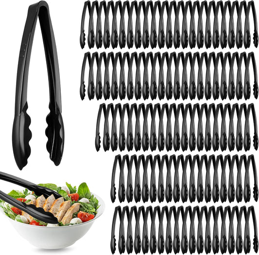 100 Pcs Plastic Tongs, 9 Inch Disposable Serving Tongs, Black