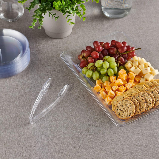 [Clear Tongs 7.5'' Inches] Plasticpro 7.5'' Serving Tongs Heavy Duty Reusable Kitchen and BBQ Clear Serving Tong for party's, Caterings, Events, Buffet, Weddings, And every Day use Pack of 12