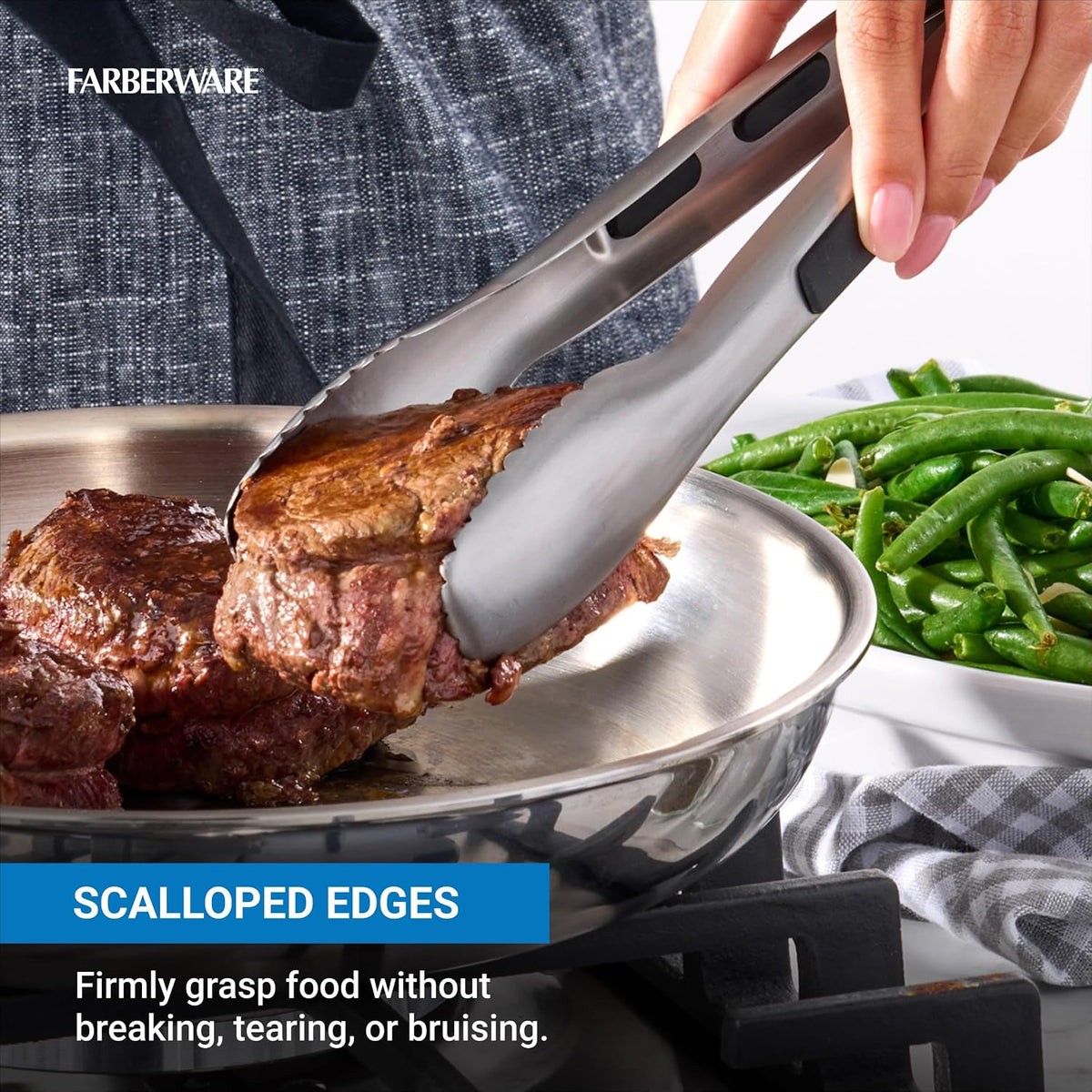 Farberware Pro Locking Kitchen Tongs 9 Inch Stainless Steel Silver