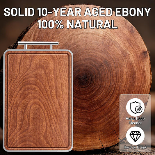 Titanium Cutting Boards For Kitchen,Ebony Wood Cutting Board,Double Sided Metal Chopping Board With Handle And Juice Groove, Idea Kitchen Appliances For Meat And Charcuterie